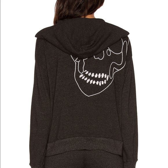 Monrow Black Skull Zip-Up L/S Hoodie Large NWT - Picture 6 of 11